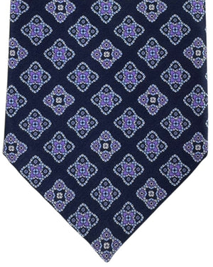 Stefano Ricci Silk Tie Navy Purple Medallion Diamond Pattern