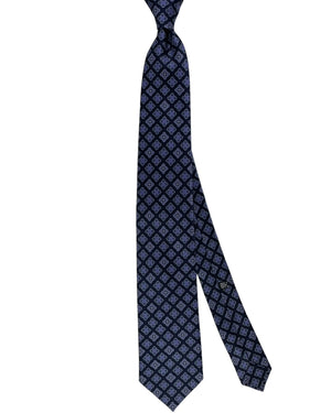 Stefano Ricci Silk Tie Navy Purple Medallion Diamond Pattern