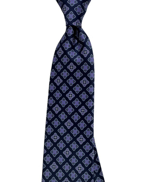 Stefano Ricci Silk Tie Navy Purple Medallion Diamond Pattern