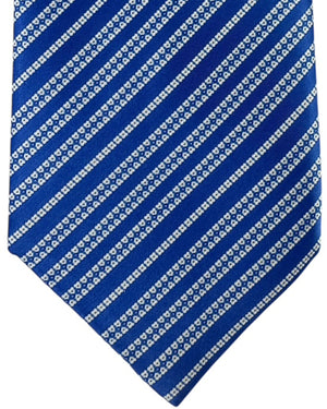 Stefano Ricci Silk Tie Blue White Floral Stripe Pattern