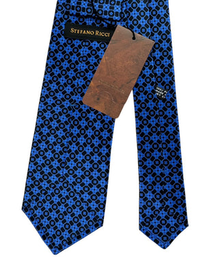Stefano Ricci Silk Tie Royal Blue Hexagonal Tile Pattern
