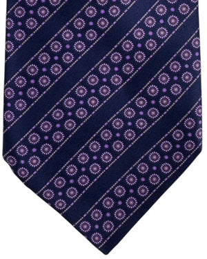 Stefano Ricci Silk Tie Midnight Blue and Purple Medallion Stripe