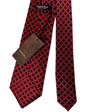 Stefano Ricci Silk Tie Red Black Lattice Pattern