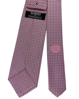 Stefano Ricci Pleated Silk Tie Pink Lavender Blue Micro Medallion Pattern