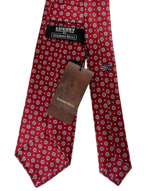 Stefano Ricci Silk Tie Red Bordeaux Gray Medallion Pattern