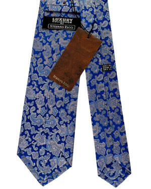 Stefano Ricci Pleated Silk Tie Blue Paisley Floral Pattern