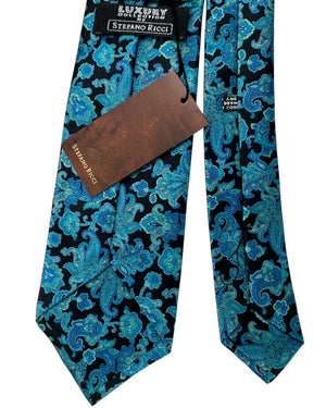 Stefano Ricci Tie Black Tie Aqua Turquoise Paisley
