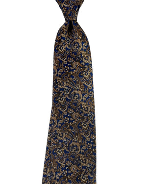 Stefano Ricci Silk Tie Midnight Blue Brown Paisley Floral Pattern