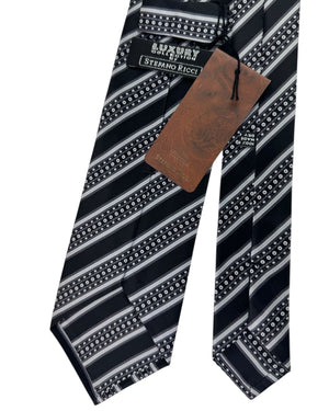 Stefano Ricci Silk Tie Black Grey Floral Stripe Pattern