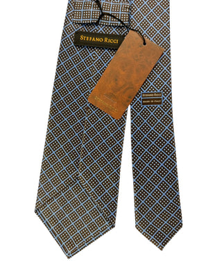 Stefano Ricci Silk Tie Black With Light Blue Diamond Lattice Pattern
