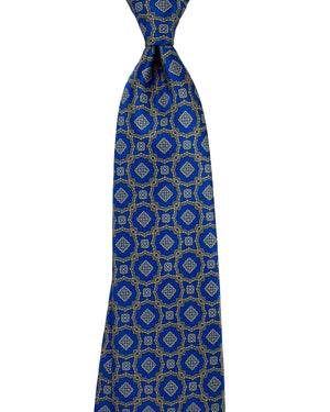 Stefano Ricci Silk Tie Royal Blue With Gold Ornamental Medallion
