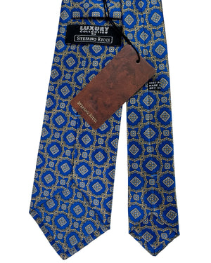 Stefano Ricci Silk Tie Royal Blue With Gold Ornamental Medallion