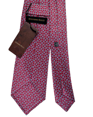 Stefano Ricci Tie Red and Gray Lattice Geometric Pattern