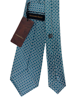 Stefano Ricci Tie Teal And White Micro Medallion