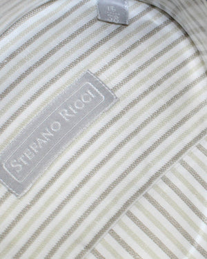Stefano Ricci Dress Shirt White Taupe Stripes Men