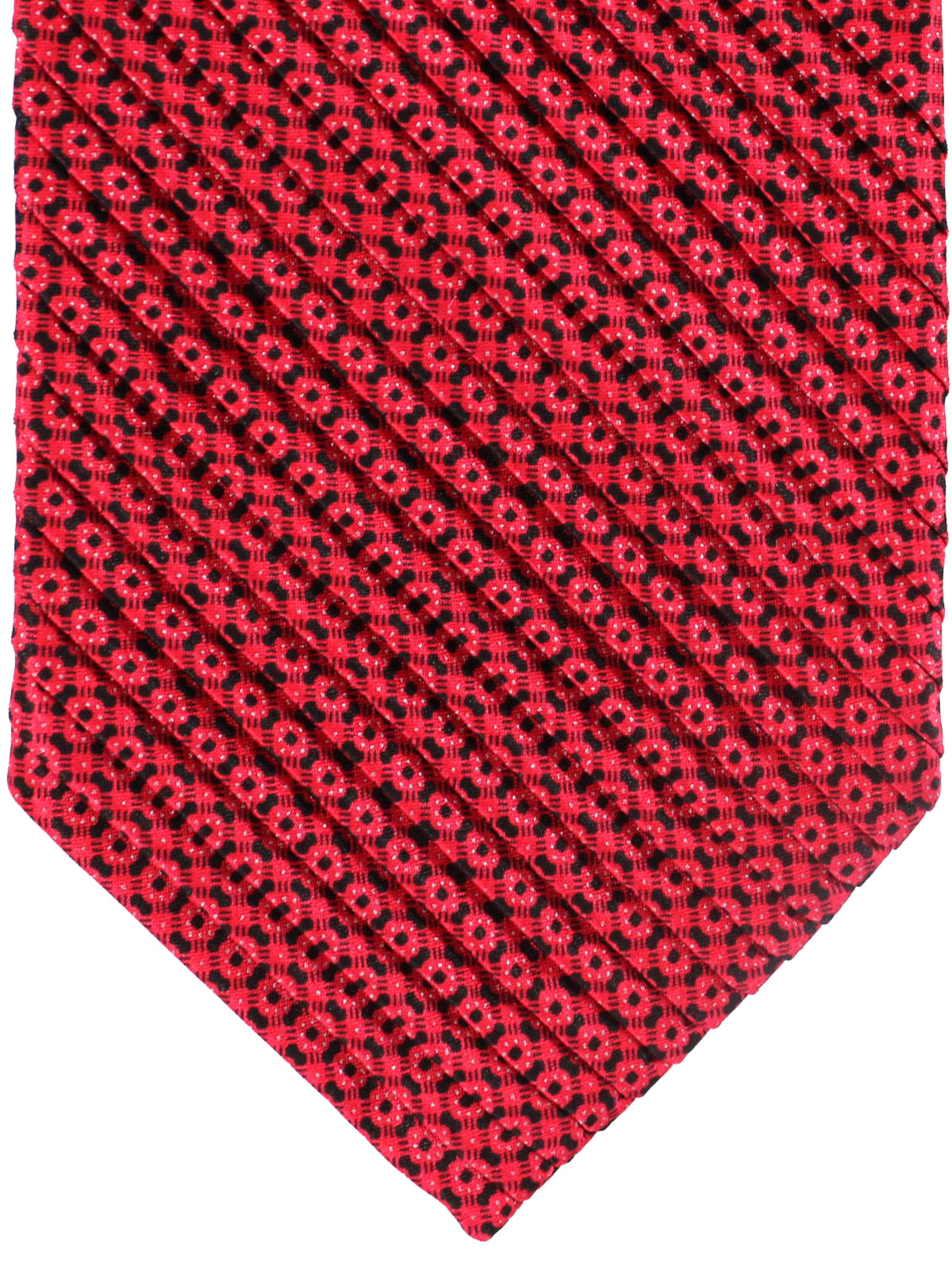 Stefano Ricci Pleated Silk Tie Red Black Geometric