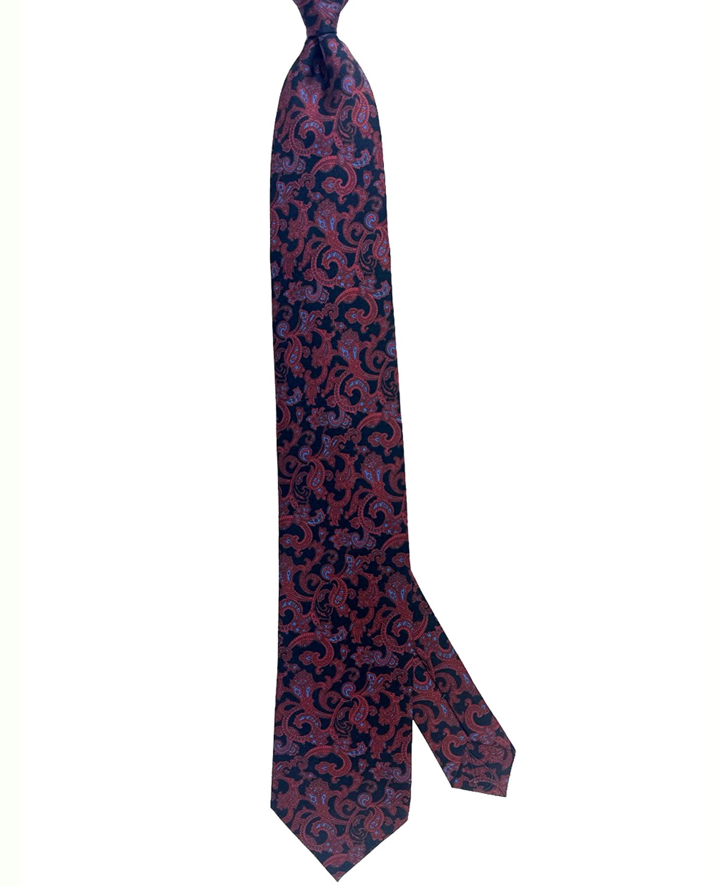 Stefano Ricci Silk Tie Black Bordeaux Blue Paisley Design