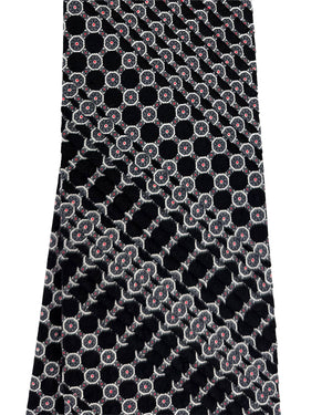 Stefano Ricci Pleated Silk Tie Black Grey Octagon Micro Pattern