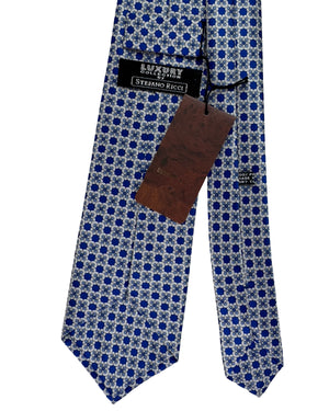 Stefano Ricci Tie Royal Blue Silver Geometric Design