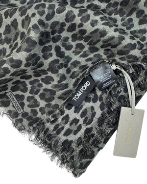 Tom Ford Scarf Gray Black Cheetah Design