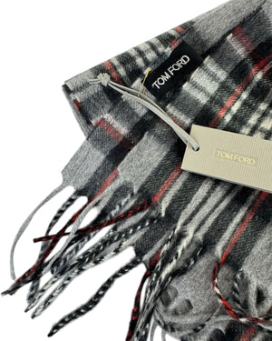 Tom Ford Cashmere Scarf Gray Black Plaid Check Men Collection