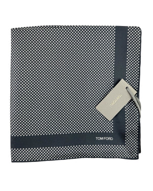 Tom Ford Silk Pocket Square Dark Gray White Dots