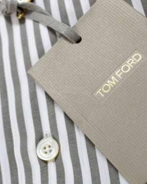 Tom Ford Button-Down Shirt White Gray Stripes 39 - 15 1/2 SALE