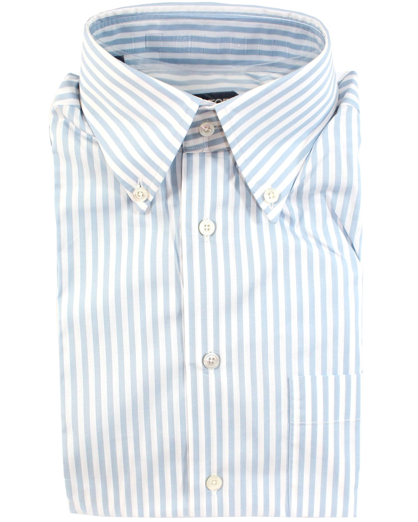 Tom Ford Dress Shirt Powder Blue White Stripes Modern Fit 39 - 15 1/2
