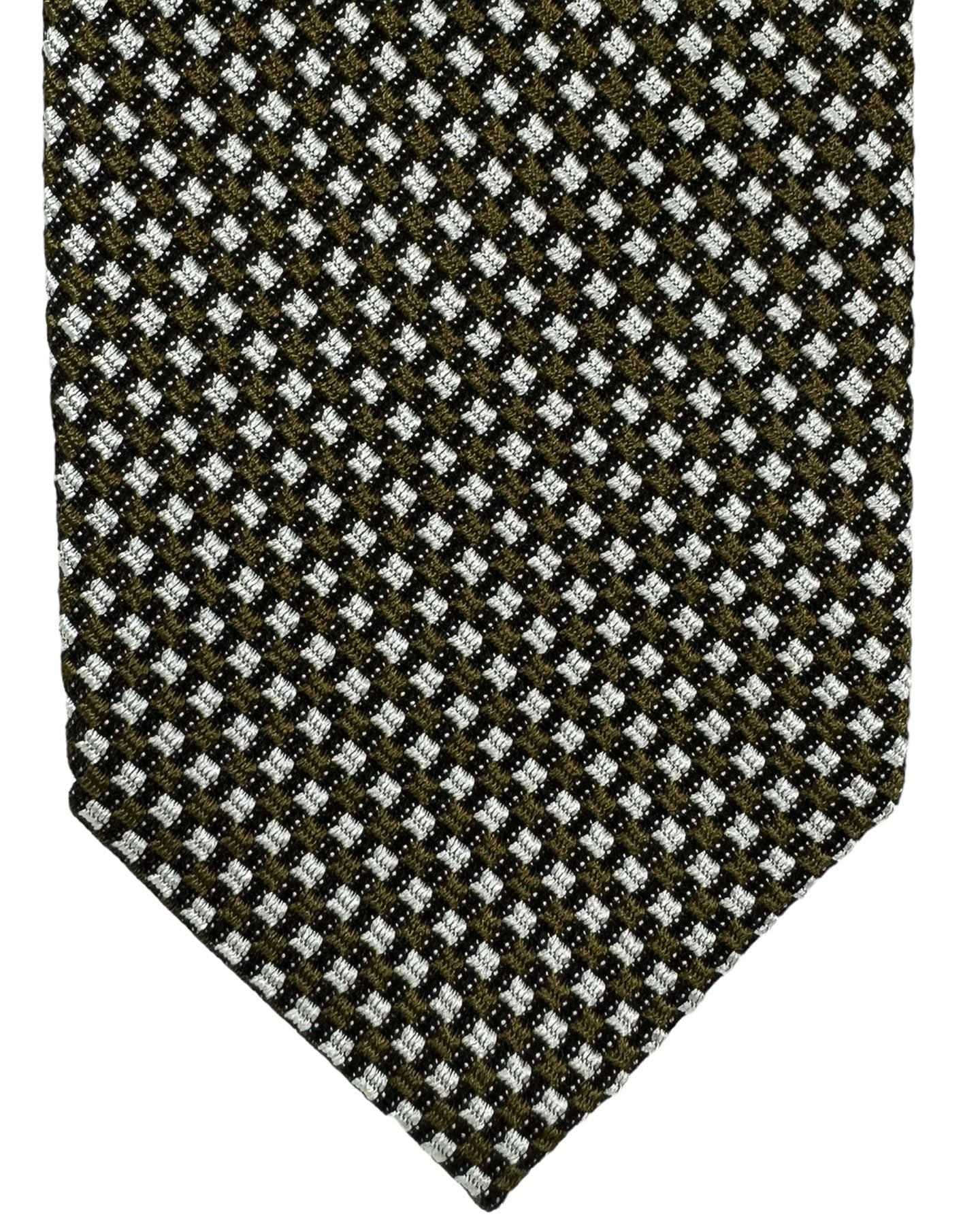 Tom Ford Silk Necktie Dark Olive Silver Micro Pattern