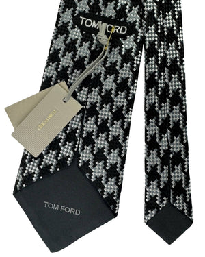 Tom Ford Silk Tie Black Silver Grey Black Houndstooth Design