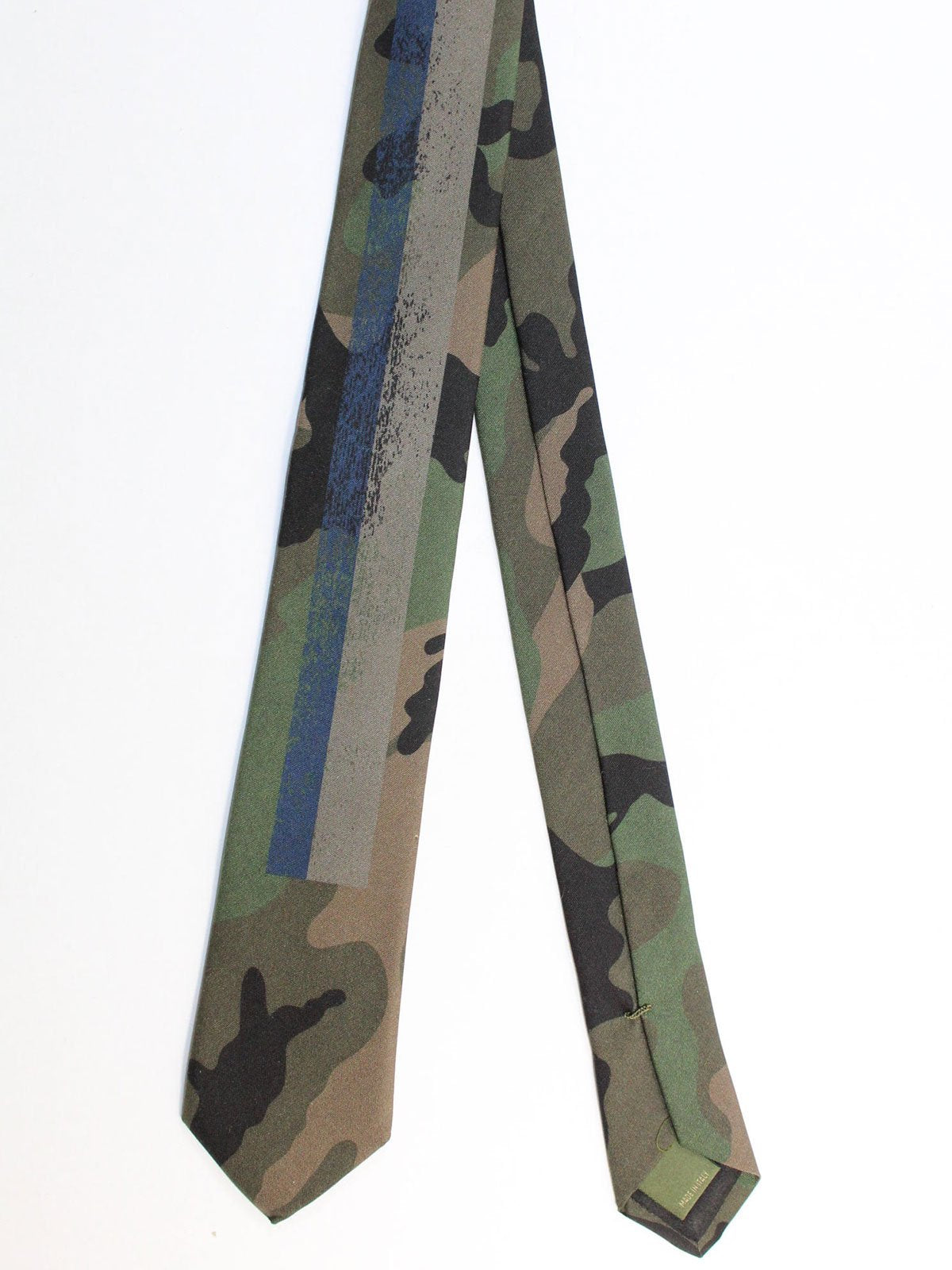 Valentino Skinny Tie - Green Gray Navy Camouflage Stripes