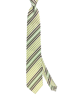 Valextra Silk Tie White Green Stripes Design - Wide Necktie