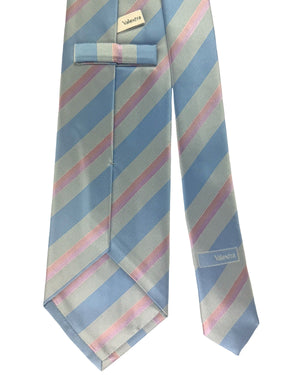 Valextra Silk Tie Blue Lilac Stripes Design - Wide Necktie