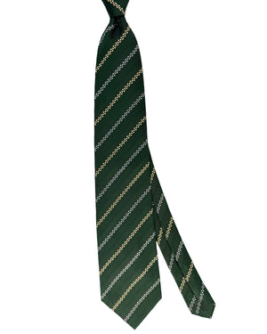 Valextra Tie Green Stripes - Jacquard Silk Wide Necktie