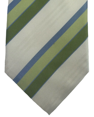 Valextra Silk Tie Green White Stripes Design - Wide Necktie