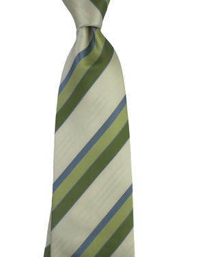 Valextra Silk Tie Green White Stripes Design - Wide Necktie