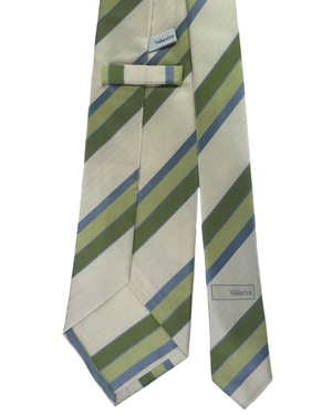 Valextra Silk Tie Green White Stripes Design - Wide Necktie