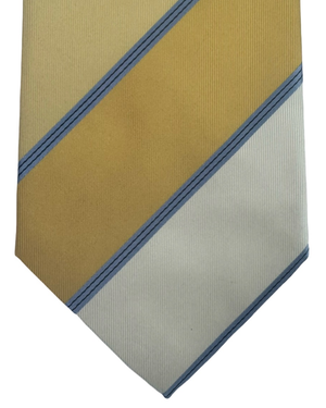 Valextra Silk Tie Yellow Orange White Stripes Design - Wide Necktie