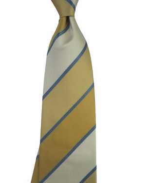 Valextra Silk Tie Yellow Orange White Stripes Design - Wide Necktie