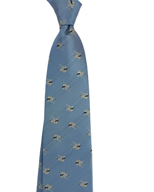 Valextra Silk Tie Blue White / Black Flamingo Motifs - Wide Necktie