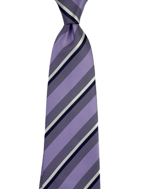 Valextra Silk Tie Purple Blue White Stripes Design - Wide Necktie