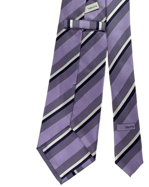 Valextra Silk Tie Purple Blue White Stripes Design - Wide Necktie