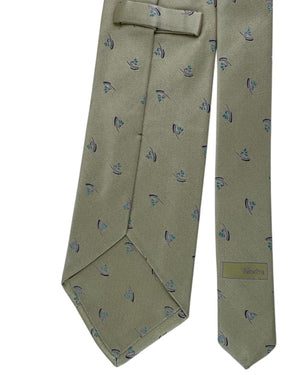 Valextra Silk Tie Sage Green Martini Hat Motif - Wide Necktie