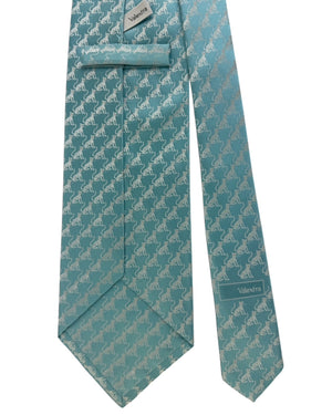 Valextra Silk Tie Teal Cat Motif Design - Wide Necktie
