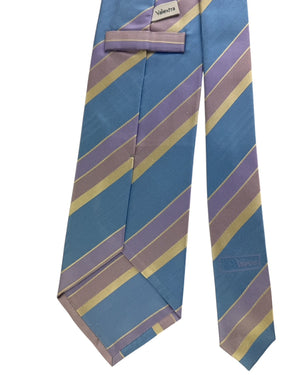 Valextra Silk Blue & Lavender Striped Design - Wide Necktie
