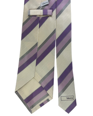 Valextra Silk White & Purple Striped Design - Wide Necktie