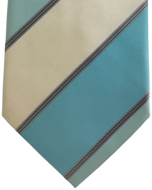 Valextra Silk Tie Aqua Blue White Stripes Design - Wide Necktie