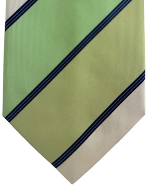 Valextra Tie Lime Green Navy Stripes Design - Wide Necktie BLACK FRIDAY SALE