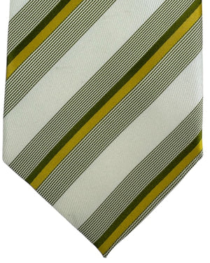 Valextra Tie Light Gray Olive Stripes - Wide Necktie