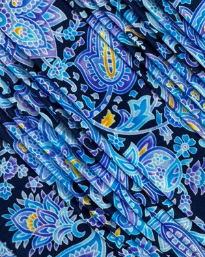 Vitaliano Pancaldi Pleated Silk Tie Blue Purple Paisley